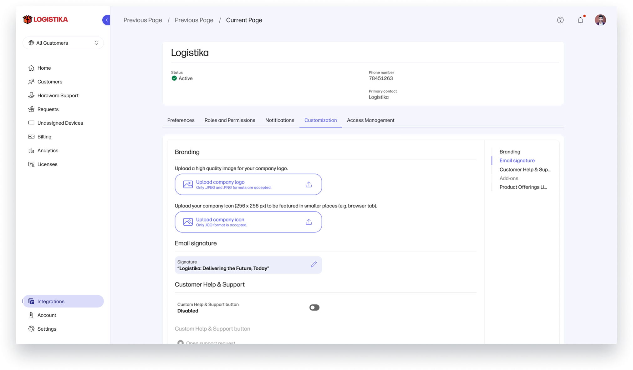 Custom branding capability