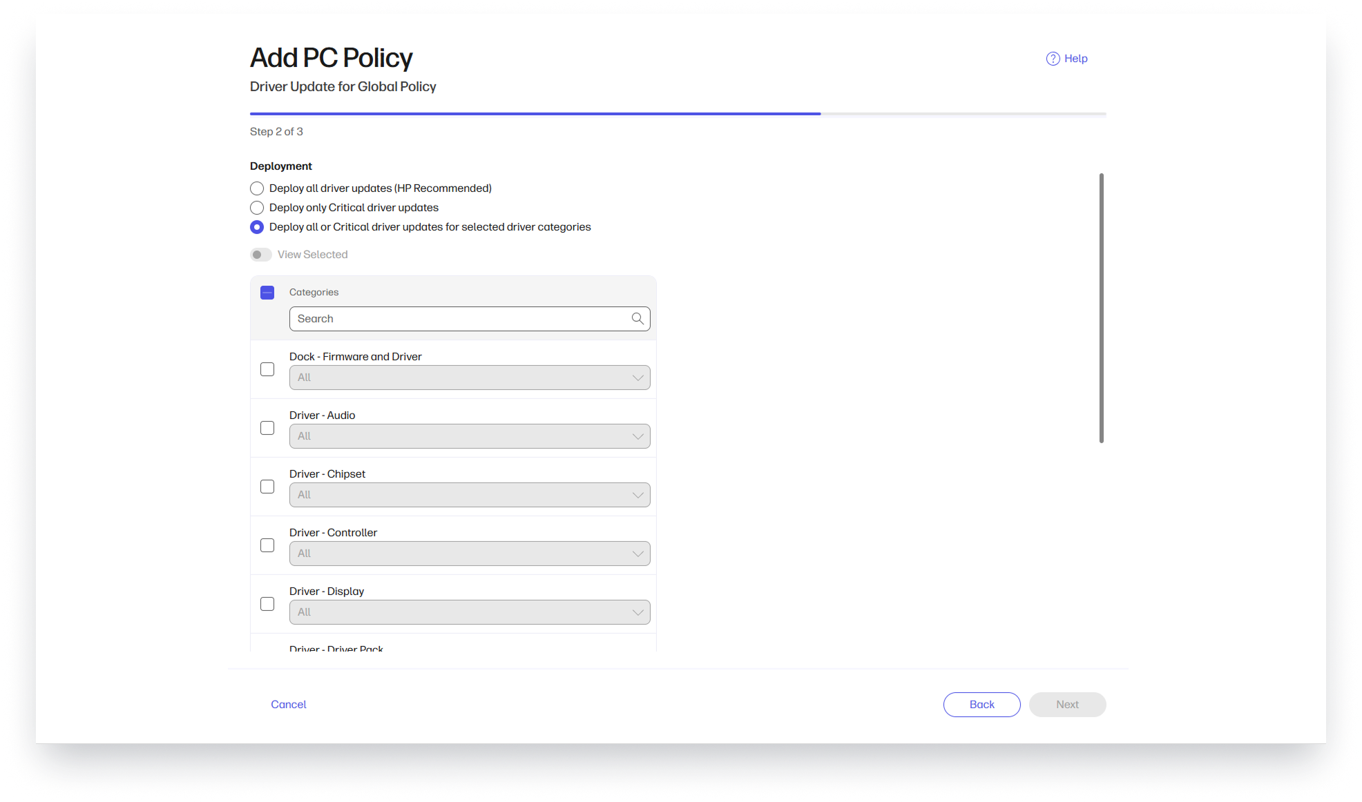 Driver Update Policies by Category