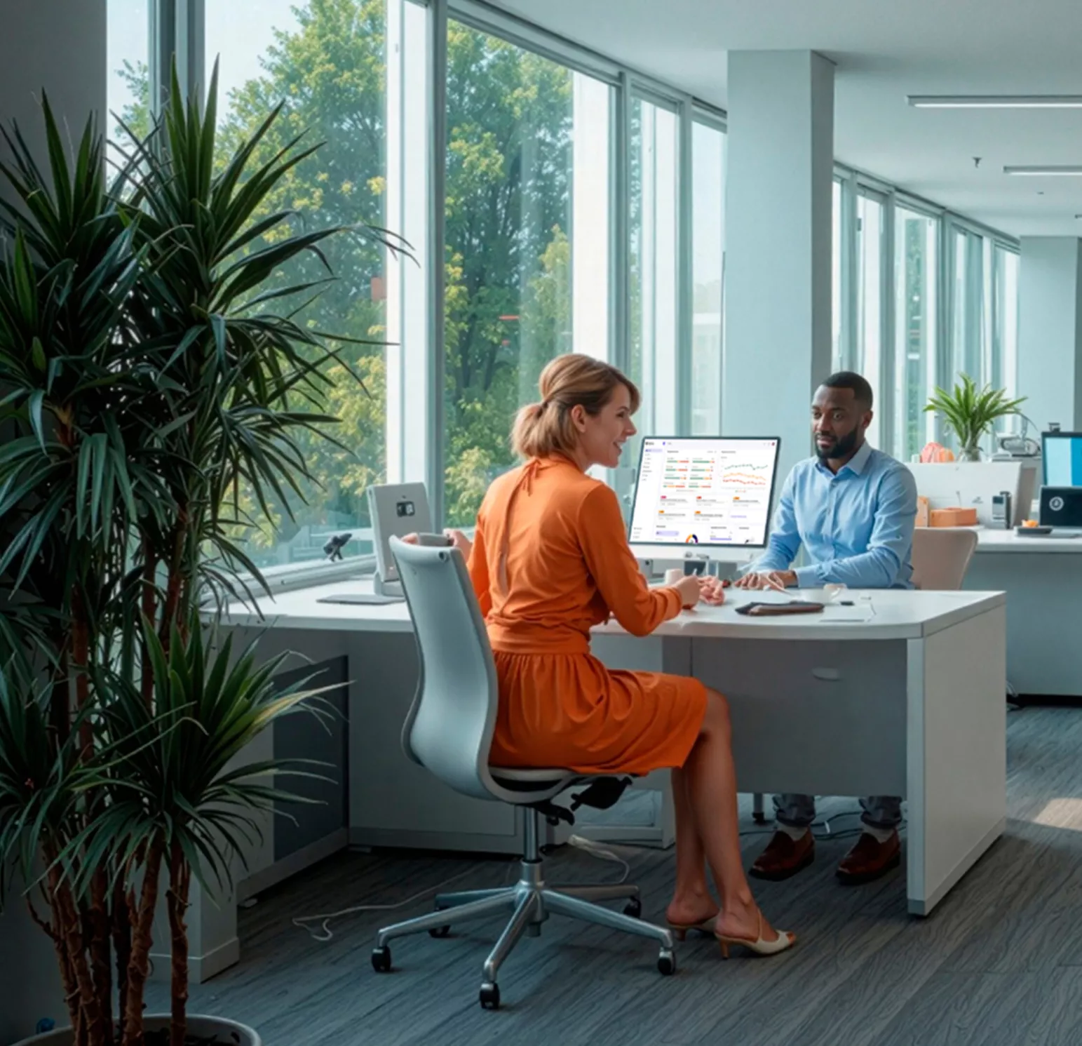 HP workers interacting while supporting customers