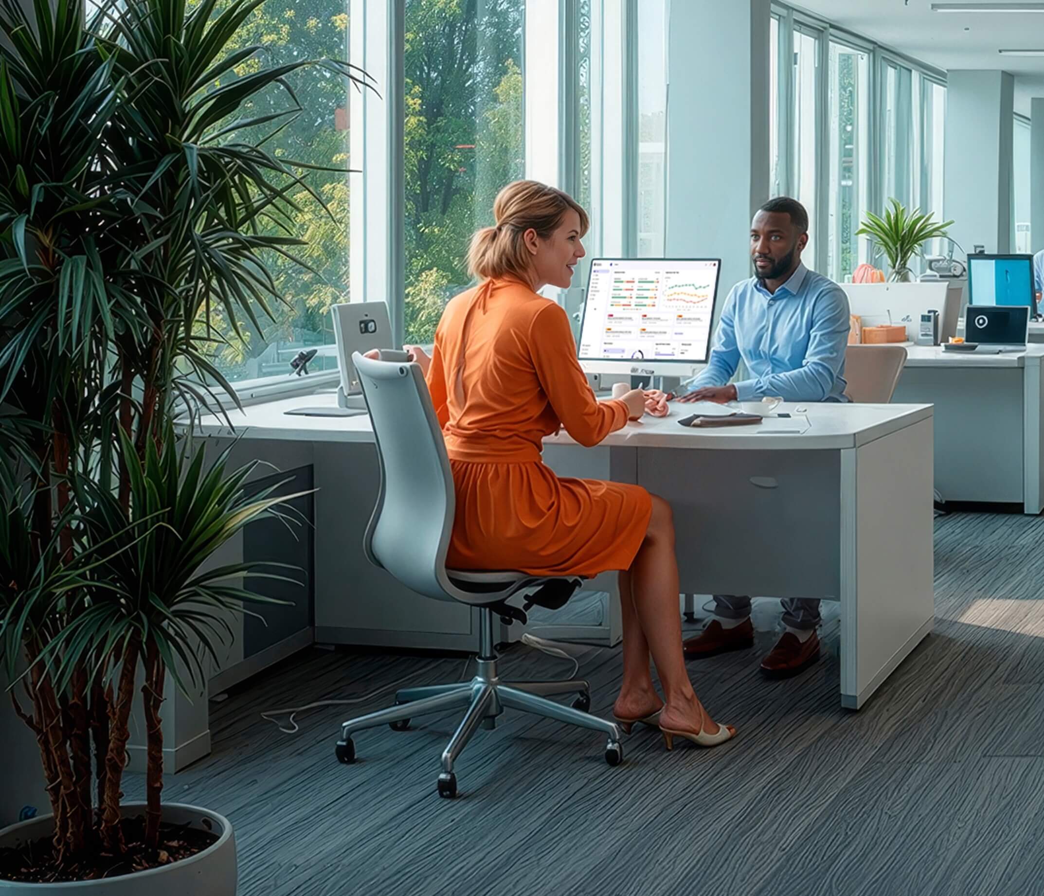 image of two HP employees talking