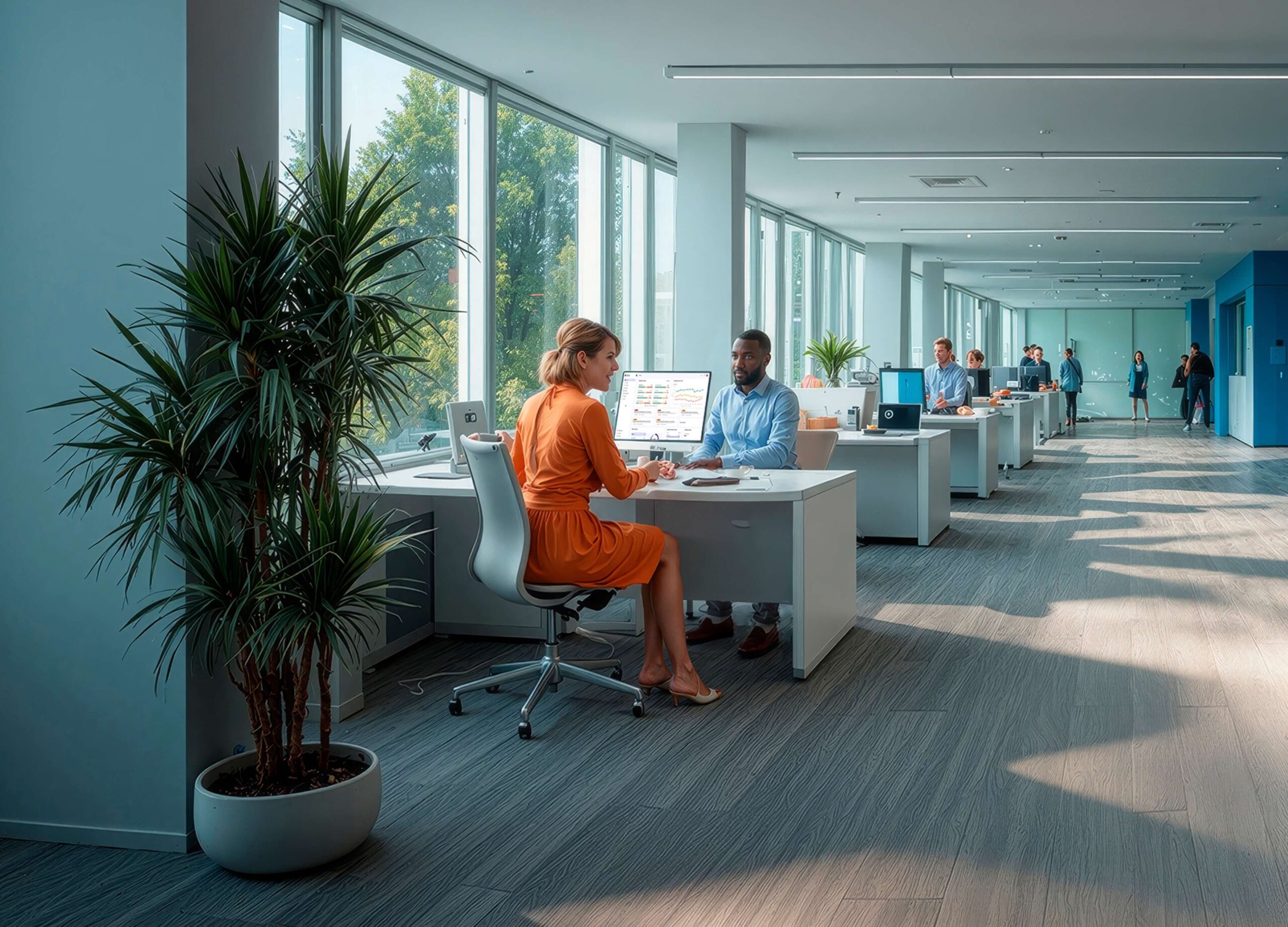 image of two HP employees talking