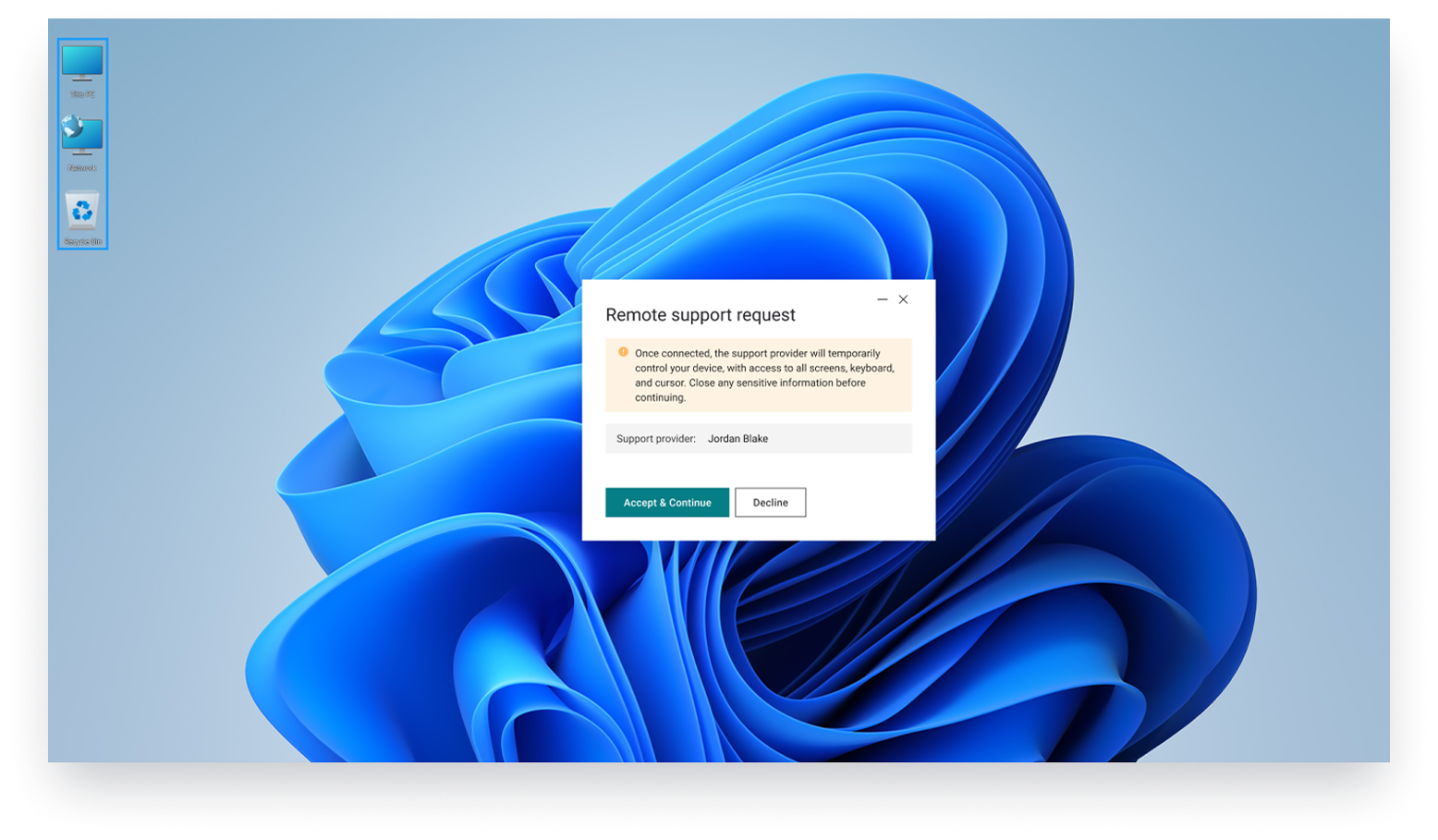 Initiate a remote desktop control session
