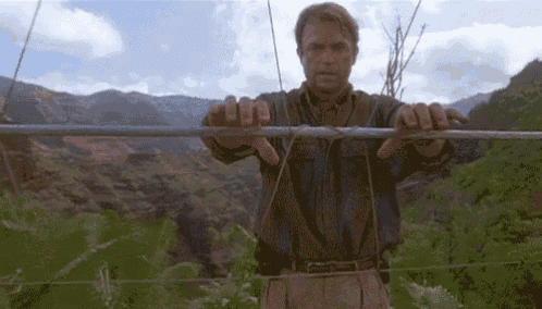 Sam Neil's character in Jurassic Park pretending to get zapped by the electric fence